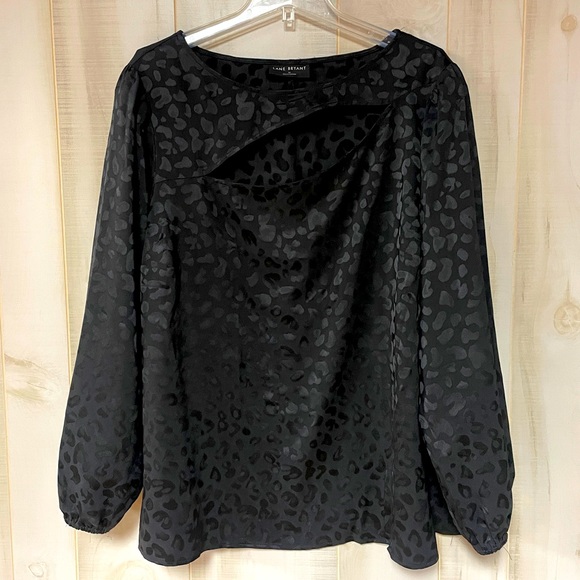 Lane Bryant Tops - Lane Bryant Black Leopard Print Asymmetrical Open Chest Long Sleeve Blouse Sz 22